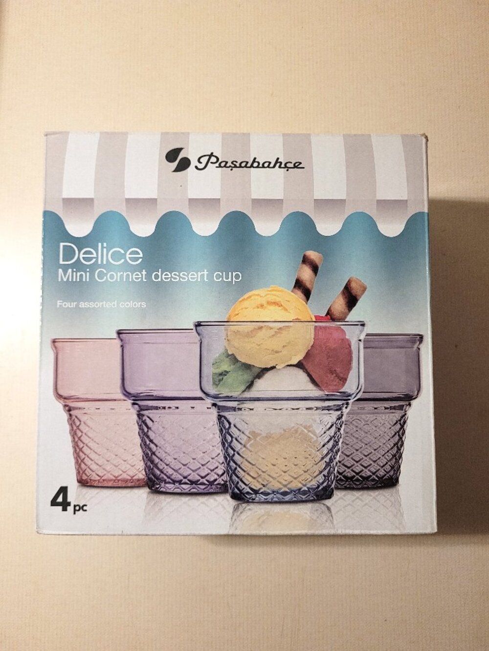 NIB Set of 4 Pasabahce Delice Mini Dessert Cups Assorted Colors Glass